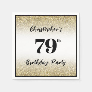 Serviette En Papier Fête d'anniversaire sur mesure noir et or 79 ans