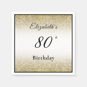 Serviette En Papier Fête d'anniversaire sur mesure noir et or 80 ans
