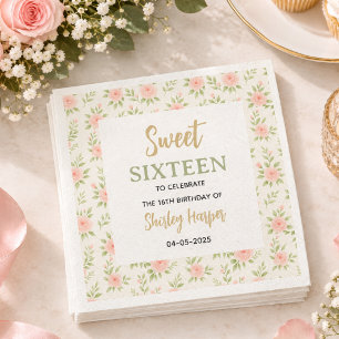 Serviette En Papier Fête d'anniversaire Sweet Sixteen écriture dorée f