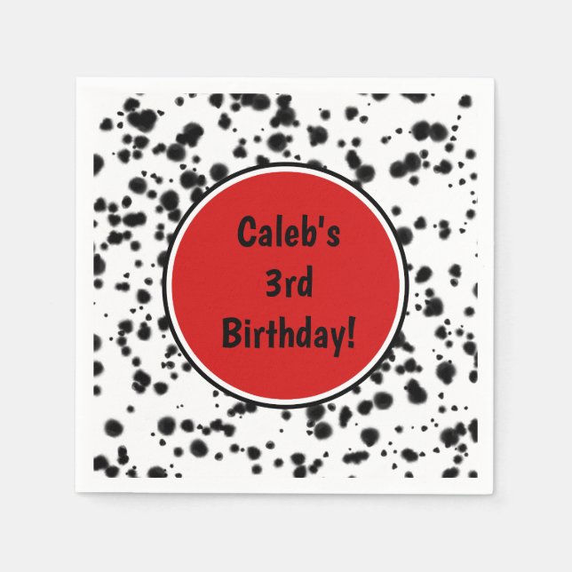 Serviette En Papier Fête d'anniversaire taches dalmates noir blanc rou (Devant)