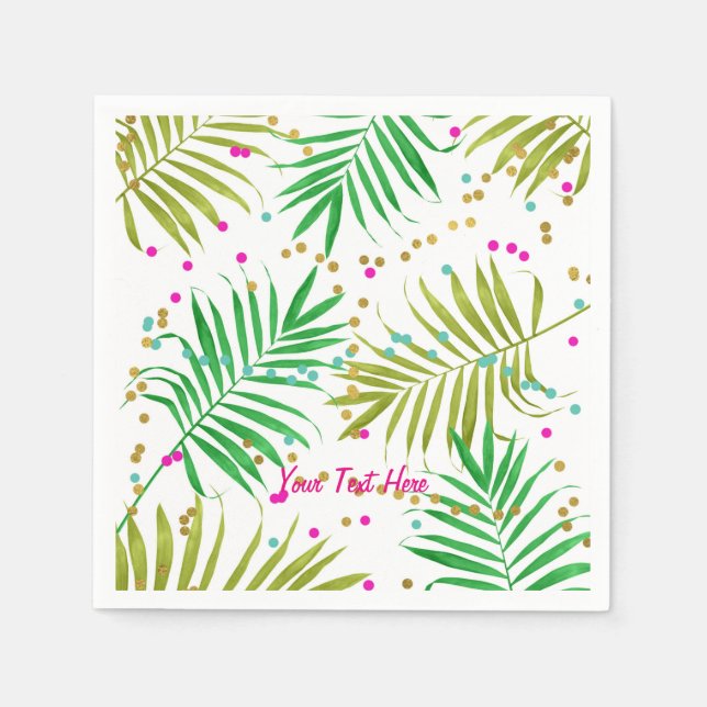 Serviette En Papier Fête d'anniversaire Thème Aloha Luau Feuilles Trop (Devant)