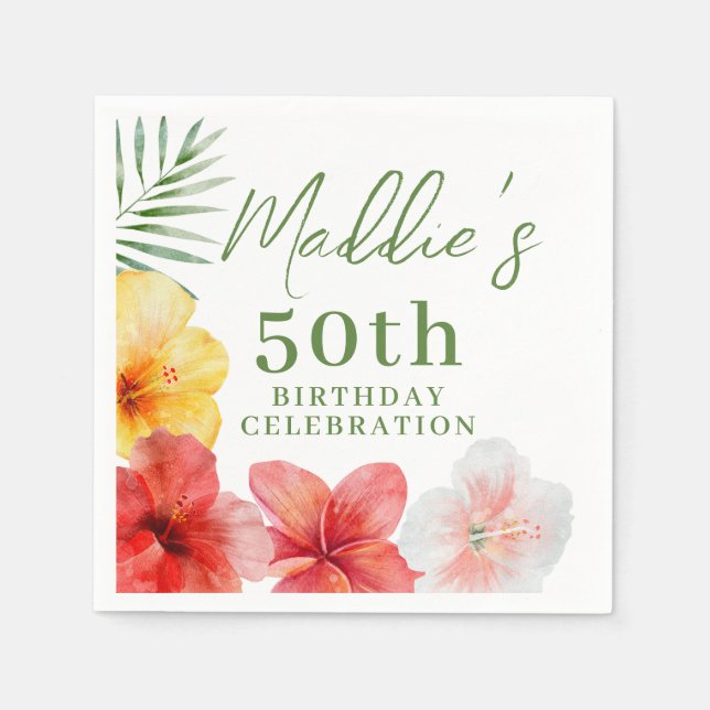 Serviette En Papier Fête d'anniversaire tropicale 50 ans  (Devant)