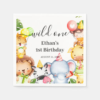 Serviette En Papier Fête d'anniversaire Wild One Jungle Safari Animals