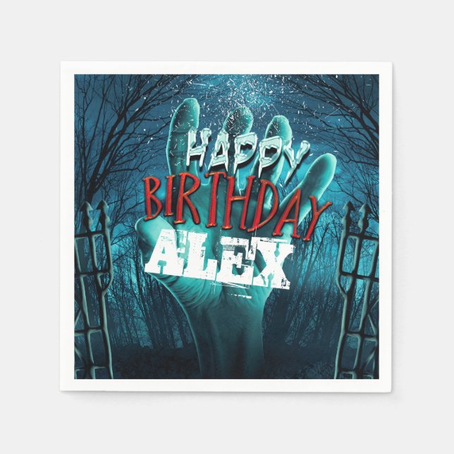 Serviette En Papier Fête d'anniversaire zombie joyeux (Devant)