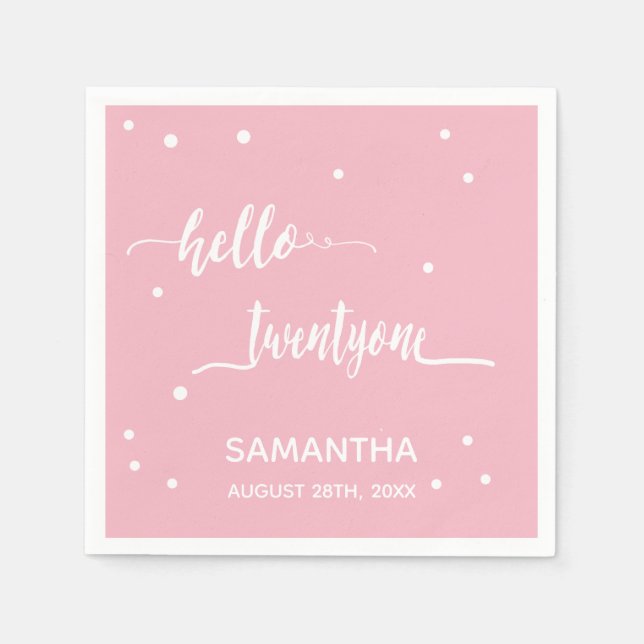 Serviette En Papier fête de 21e anniversaire blush rose bonjour twenty (Devant)