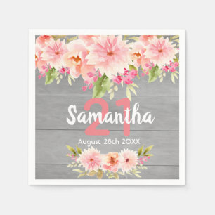Serviette En Papier fête de 21e anniversaire coral dahlia fleurs gris
