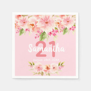 Serviette En Papier fête de 21e anniversaire coral dahlia fleurs rose