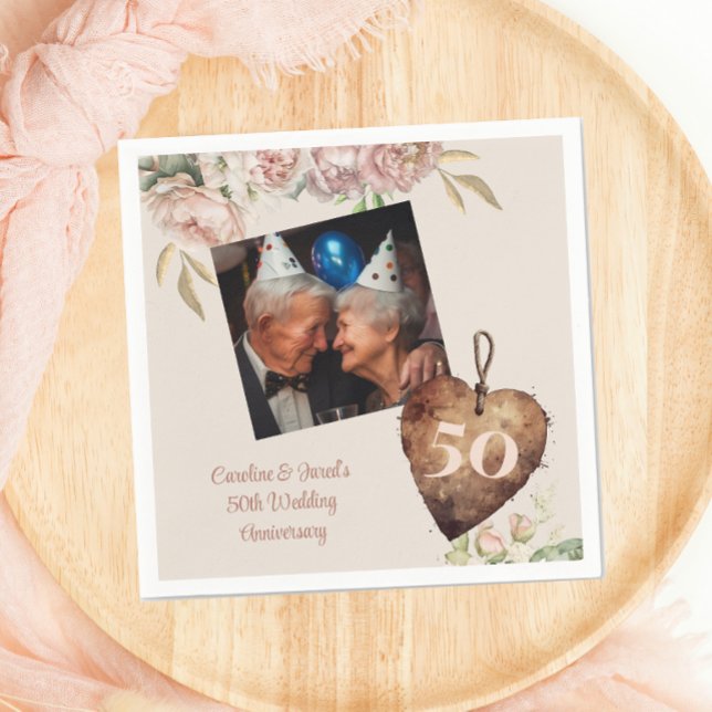 Serviette En Papier Fête de 50e anniversaire de mariage Rose Pivoine V (Créateur téléchargé)