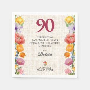 Serviette En Papier Fête de 90e anniversaire florale - Jardin de lin c