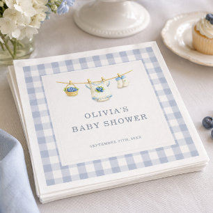Serviette En Papier Fête de Baby Shower au Gingham Bleu et Myrtille Do