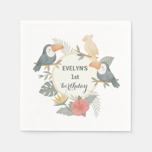 Serviette En Papier Fête de Baby Shower Bohème Jungle Toucan 1er Anniv