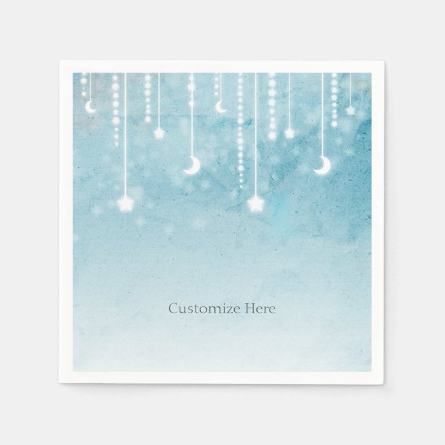 Serviette En Papier Fête de Baby Shower Céleste Lune et Étoiles (Devant)