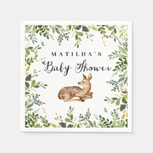 Serviette En Papier Fête de baby shower de cerfs à fleurs d'aquarelle