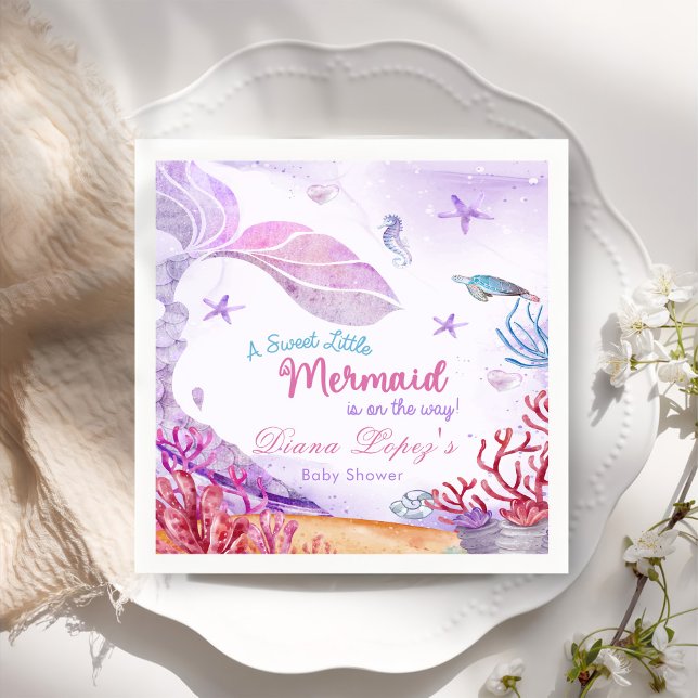 Serviette En Papier Fête de Baby shower de fille Mermaid (Créateur téléchargé)