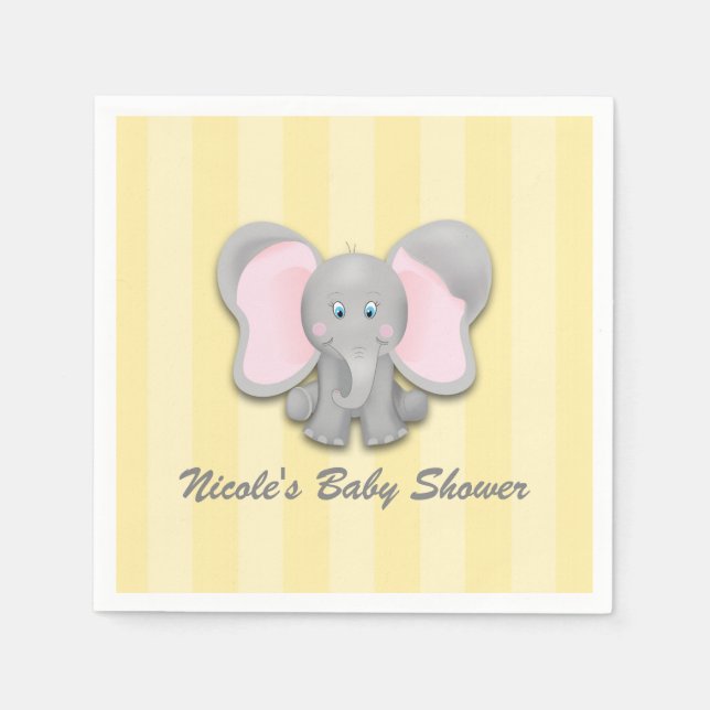 Serviette En Papier Fête de Baby Shower éléphant jaune Petit éléphant (Devant)
