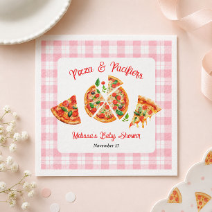 Serviette En Papier Fête de Baby Shower Fille Rose Gingham Pizza et Té