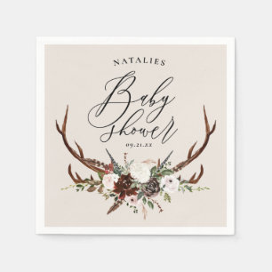 Serviette En Papier Fête de baby shower fleurie à l'aquarelle de bois