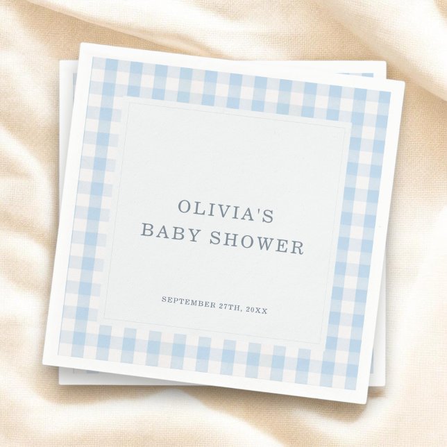 Serviette En Papier Fête de Baby Shower Garçon Bleu Gingham (Créateur téléchargé)