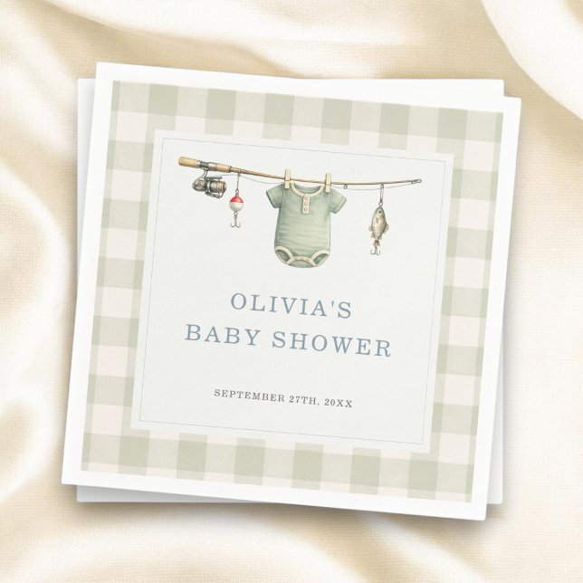Serviette En Papier Fête de Baby Shower Gingham Pêcheur (Créateur téléchargé)