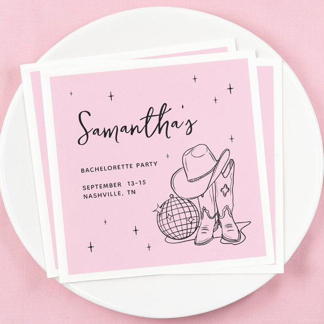 Serviette En Papier Fête de Bachelorette de Disco Western Rose Cowgirl (Western Pink Cowgirl Disco Ball Bachelorette Party Napkins)