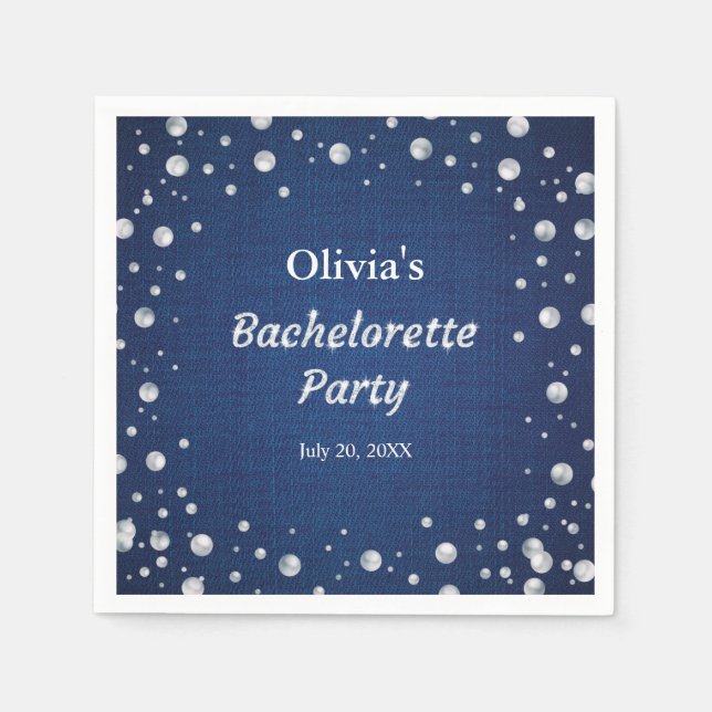 Serviette En Papier Fête de Bachelorette Diamants Perles en Denim Bleu (Devant)