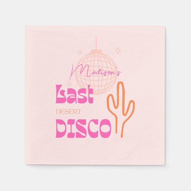 Serviette En Papier Fête de Bachelorette Disco Désertique Rose et Oran (Devant)
