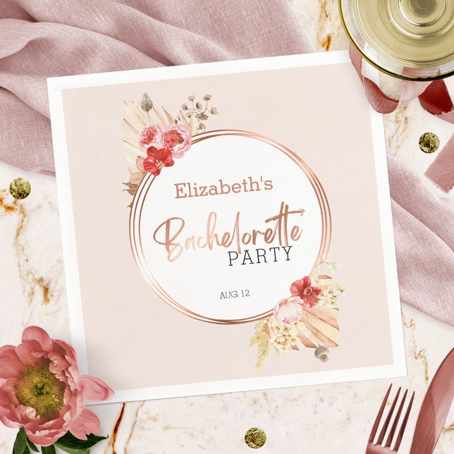 Serviette En Papier Fête de Bachelorette Fleurale Aquarelle Rose (Créateur téléchargé)