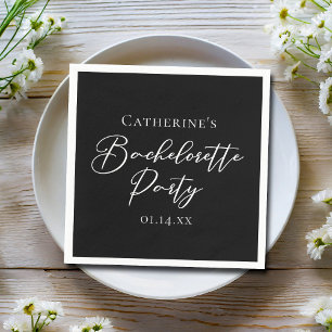 Serviette En Papier Fête de Bachelorette Minimaliste Noir Blanc Chic