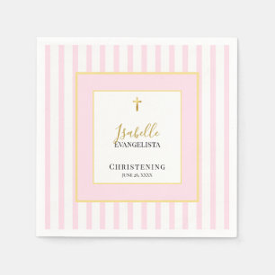 Serviette En Papier Fête de baptême élégante rose et or