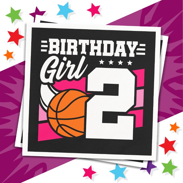 Serviette En Papier Fête de basket-ball de 2 ans 2e anniversaire fille (Créateur téléchargé)