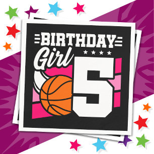 Serviette En Papier Fête de basket-ball de 5 ans 5e anniversaire fille