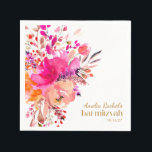 Serviette En Papier Fête de Bat Mitzvah élégante florale aquarelle or<br><div class="desc">Serviettes de Bat Mitzvah élégantes florales aquarelle or rose</div>