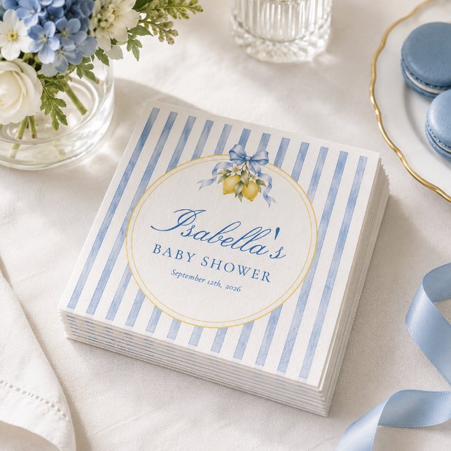 Serviette En Papier Fête de bébé Amalfi Blue rayé Citron (Créateur téléchargé)