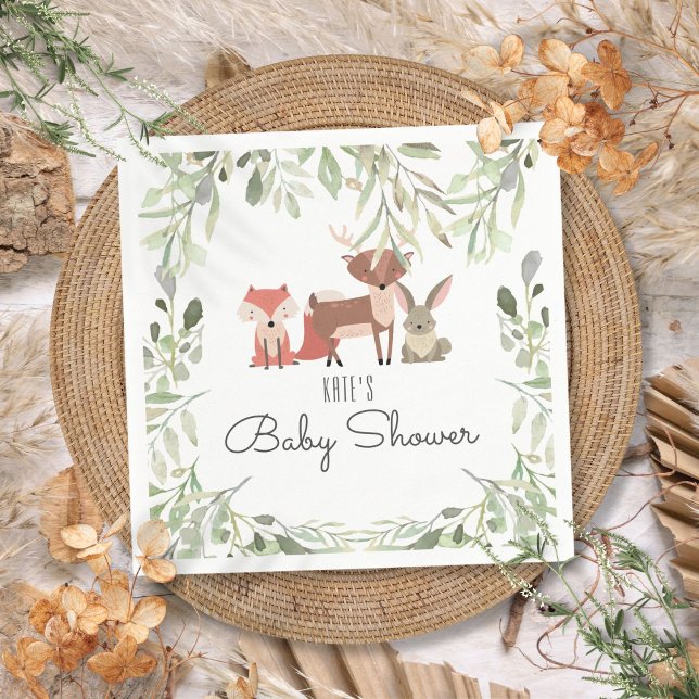 Serviette En Papier Fête de Bébé Animaux de la Forêt Mignonne Sprinkle (Cute Woodland Animals Baby Shower Sprinkle Napkins)