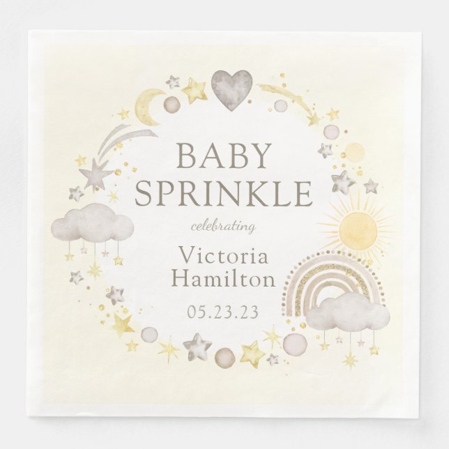 Serviette En Papier Fête de bébé arc-en-ciel aquarelle boho (Devant)
