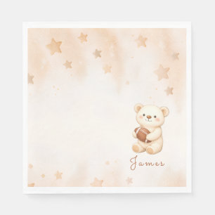 Serviette En Papier Fête de Bébé au Football avec un Ours en Peluche