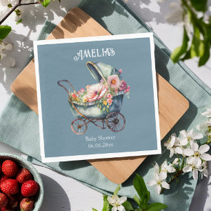 Serviette En Papier Fête de bébé au landau floral vintage
