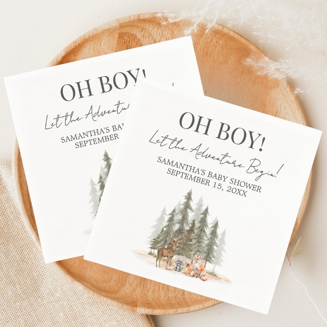 Serviette En Papier Fête de Bébé Aventure Commence (Let the Adventure Begin Woodland Animals Baby Shower Napkin)