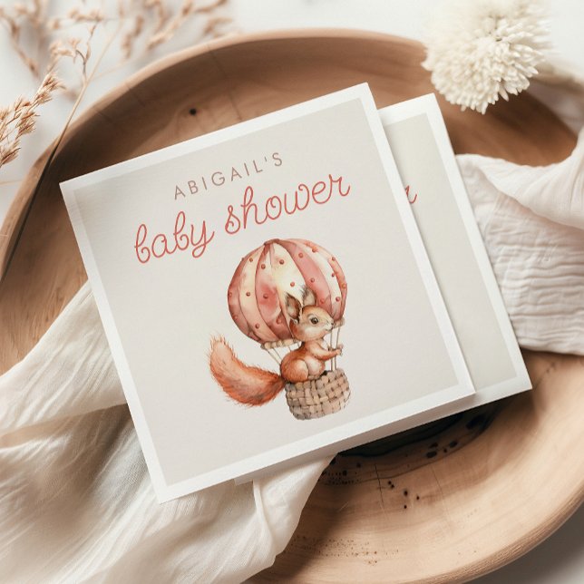 Serviette En Papier Fête de Bébé Ballon Écureuil Rouge Mignon (Créateur téléchargé)