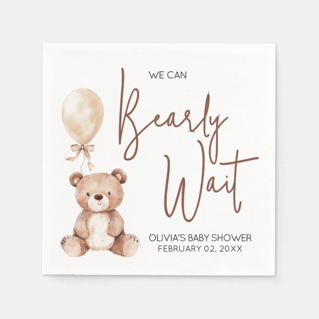 Serviette En Papier Fête de bébé ballon Ours Brun (Devant)