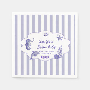 Serviette En Papier Fête de Bébé Bleu Rayé Côté Mer Vous Bientôt