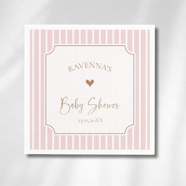 Serviette En Papier Fête de bébé cadre doré rayure rose (Créateur téléchargé)