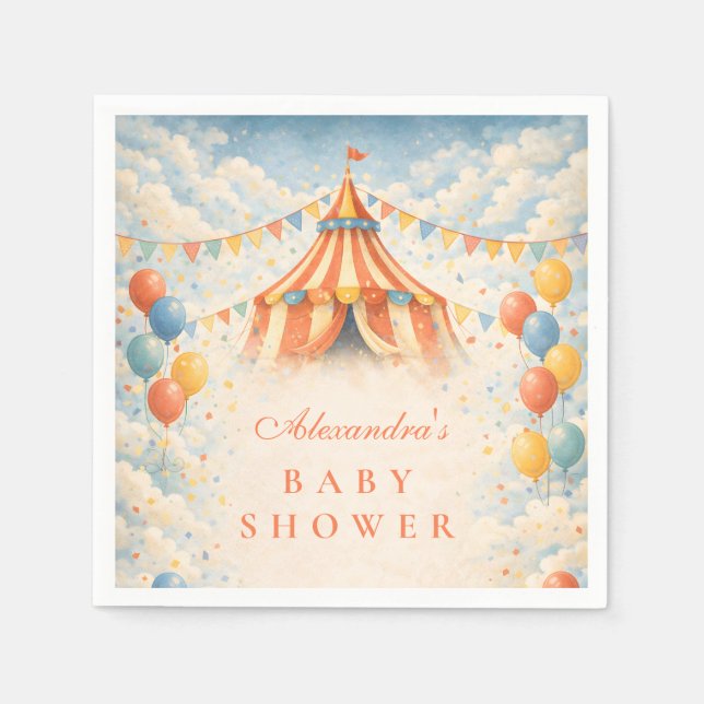 Serviette En Papier Fête de Bébé Cirque Venez Tous (Devant)