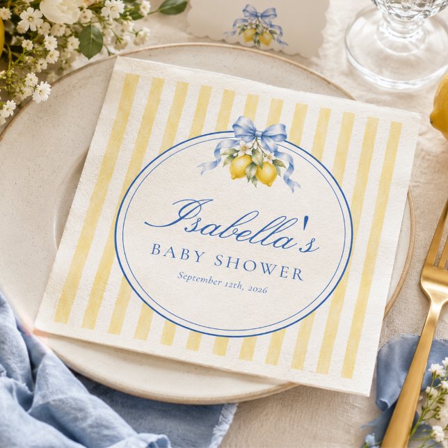 Serviette En Papier Fête de bébé Citron Rayé Jaune d'Été de Luxe (Créateur téléchargé)