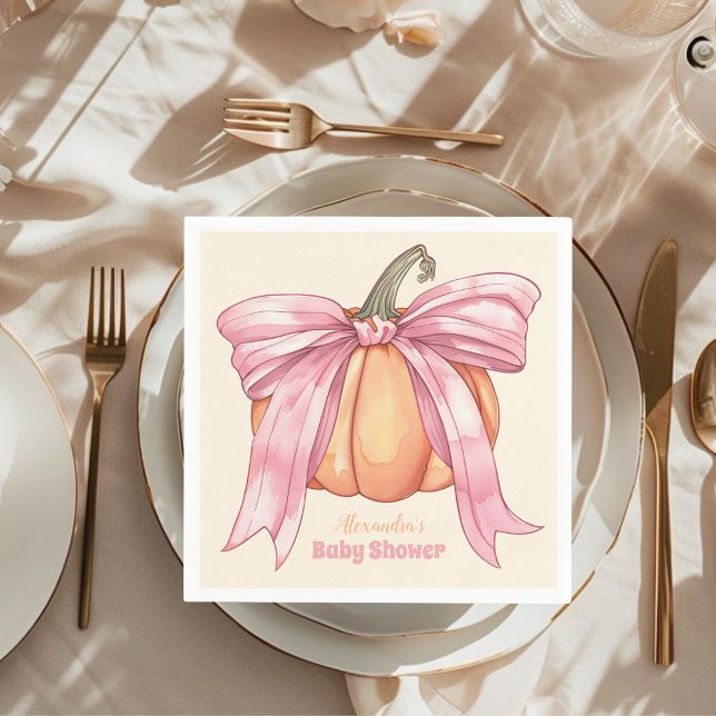 Serviette En Papier Fête de Bébé Citrouille à Ruban Rose Rétro (Créateur téléchargé)