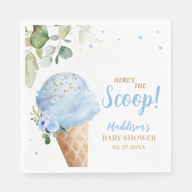 Serviette En Papier Fête de Bébé Crème Glacée Bleue  (Devant)