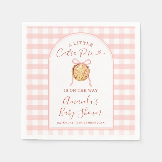 Serviette En Papier Fête de Bébé d'Automne Gingham Rose Pastel Ruban M (Devant)