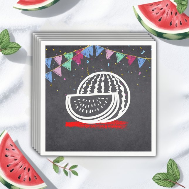 Serviette En Papier Fête de Bébé Dessin de Pastèque sur Tableau Noir (Créateur téléchargé)