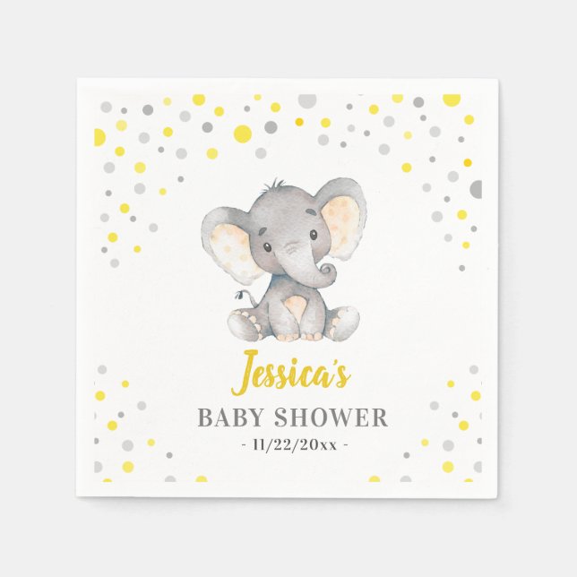 Serviette En Papier Fête de bébé éléphant jaune petite cacahuète (Devant)