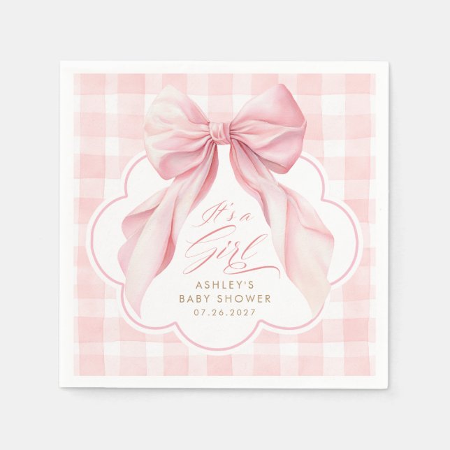 Serviette En Papier Fête de Bébé Fille Arc-en-ciel Rose Gingham (Devant)